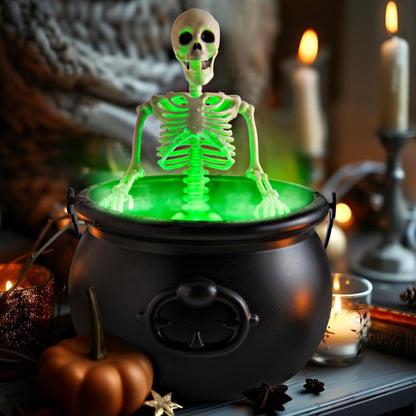 Halloween Decorations Indoor, Cauldron Halloween Decor with Magic Floating Potion Bottles and Diffuser - Black Witches Bowl Hocus Pocus Party Decoration for Spooky Home Kitchen Table (10in/25cm)