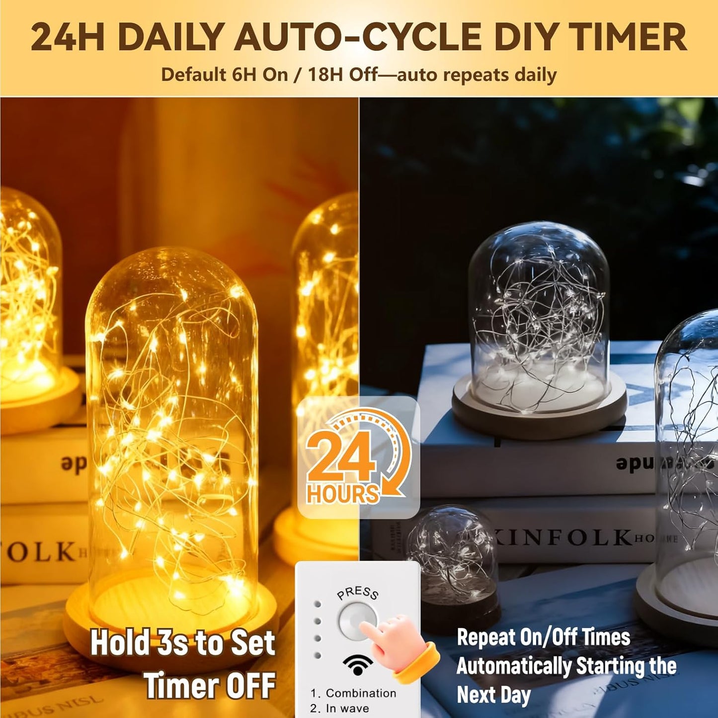 Skiennix 120L Twinkle Lights - 16FT 50LED Rechargeable Fairy Lights with DIY Timer & 8 Modes