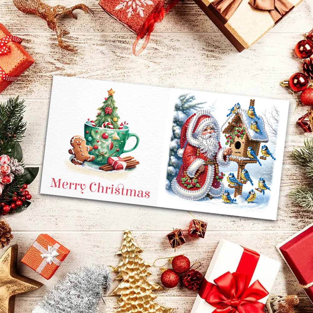 LAKEQUILL 6 PCS Christmas Diamond Art Painting Cards Kit with Envelopes DIY Greeting Card Making Craft for Adults Snowman & Santa Design |Holiday Birthday Gift Idea
