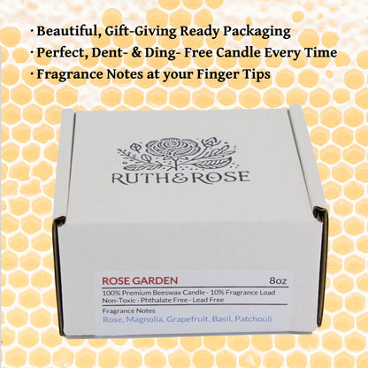RUTH & ROSE Oakmoss & Amber Scented Candle, 100% Beeswax Candle for Home, 8oz, +65 Hours Burn Time, Aromatherapy Non Toxic Candles, Gift for Women & Men, Made in USA, Perfect for Travel or Gifting