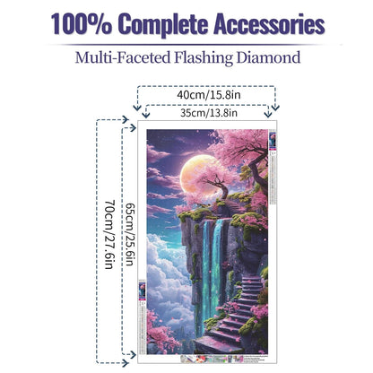 JATOK Large Diamond Painting Kits for Adults, Full Round Drill Moon Waterfall 5D Diamond Art Kits for Beginners, DIY Gem Art Picture for Gift Home Wall Decor, 40x70cm/15.7x27.5inch