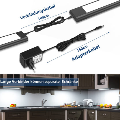 WOBANE Under-Unit Light Kitchen LED Dimmable, Hand Motion Activated, Bright Light Strip with Sensor, 3 x 30 cm LED Kitchen Lighting Under-Unit, Cool White Base Cabinet Lighting for Shelves, Wardrobe
