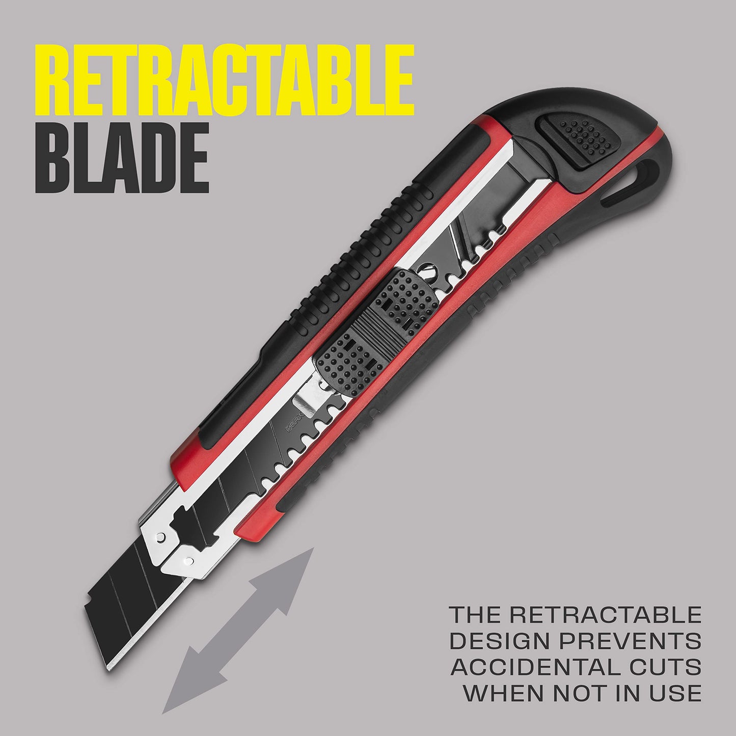 Berkling 18mm Retractable Utility Knife with 4x SK2H Snap Off Black Spare Blades (18mm 1 PACK)