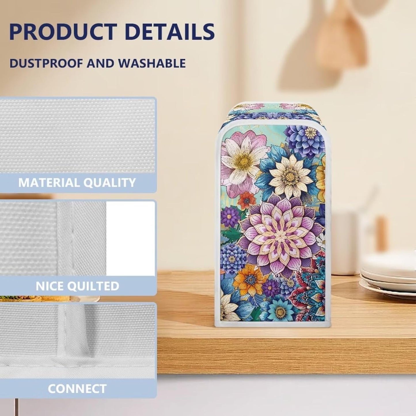 Can Opener Cover, Square Protective Oil-Proof Dust Cover for Most Electric Can Openers - Boho Flower