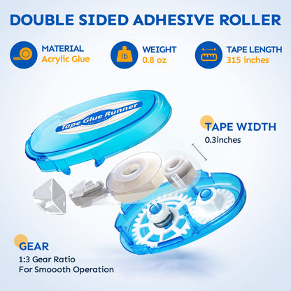 TMOL 12 Pack Scrapbook Tape, 26 Ft x 0.31 in Double Sided Tape Roller, Permanent Adhesive Tape Dispenser Runner, Photo-Safe Glue Tape Roller for Scrapbooking, Crafts and Arts Projects, Smooth & Clean