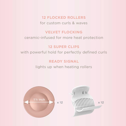 Conair Hot Rollers for Long, Medium & Short Hair, 12 Jumbo 1 ½" Heated Hair Rollers with Clips, Hot Curlers for Women, Volume & Curls, Amazon Exclusive, Black