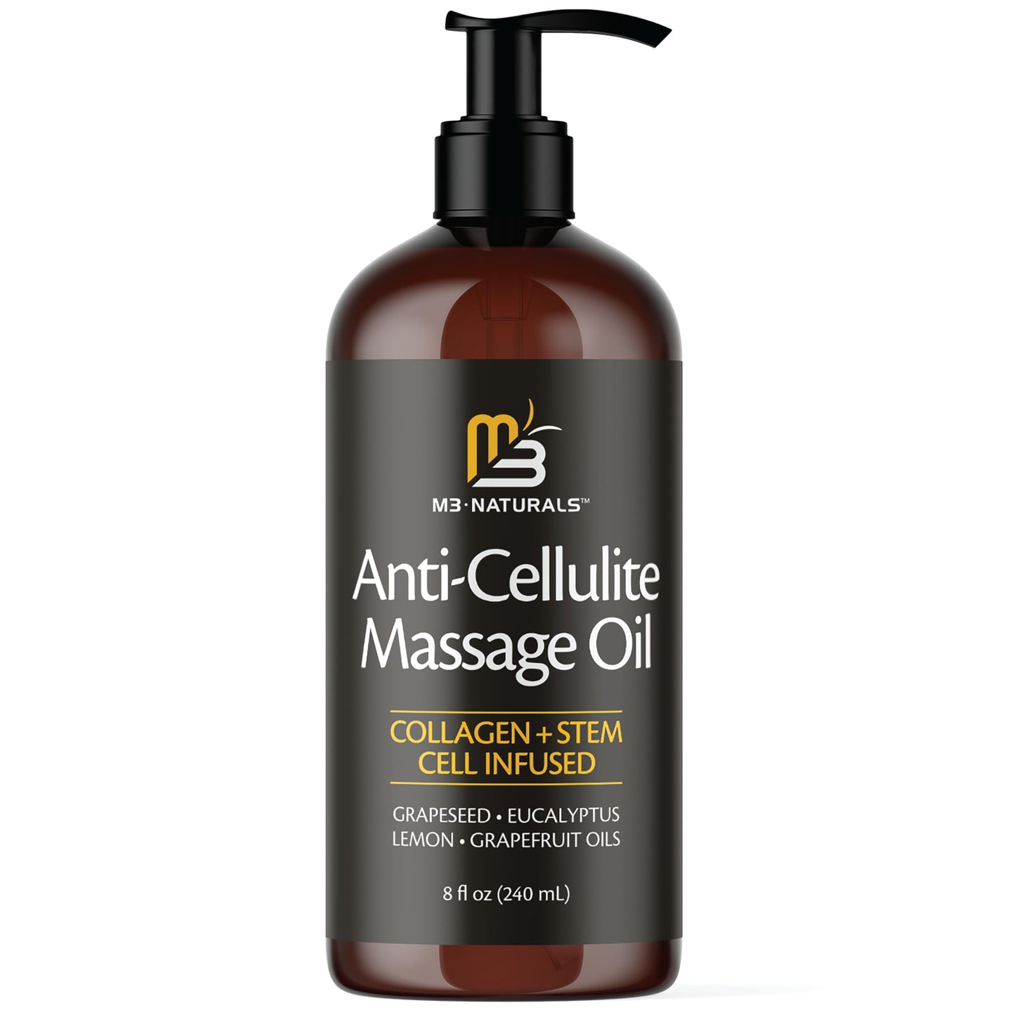 M3 Naturals Firming Body Massage Oil with Collagen & Stem Cell – Helps Smooth The Appearance of Cellulite & Improve Skin Texture – Refreshing Aromatherapy Body Oil for Legs & Full Body – 16 Fl Oz