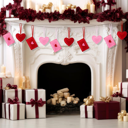 HunnmingRe 24 Pcs Valentine's Day Felt Heart and Envelope Ornaments, Red and Pink Hanging Heart Shaped Baubles for Valentines Day Tree Decor, Wedding, Anniversary, Party Decor, DIY Crafts