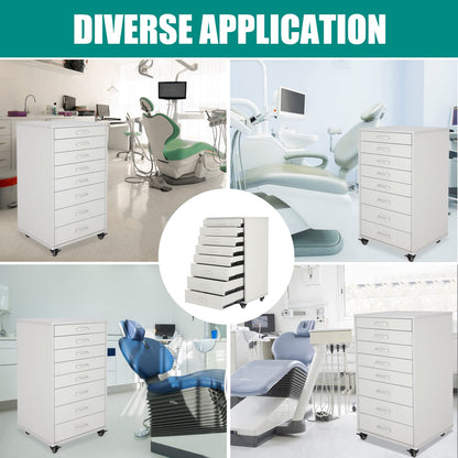 Medical Dental Assistant's Mobile Cabinet Alabama Cart Utility Cart 7 Drawer with Handle, Easy to Pull Out and Push Back. White
