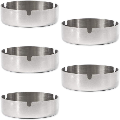 Juvale 5 Pack Stainless Steel Ashtrays - Round Patio Ashtray for Cigarettes, Indoor & Outdoor Use
