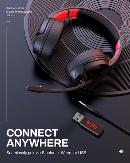 acer Wireless Gaming Headset, PS5 Headset with 2.4GHz for Ps5, Ps4, PC, Switch, Bluetooth 5.3 + 100Hrs Gaming Headphones with Noise Canceling Mic for Laptop, Mobile, Mac, 50mm Drivers (Red)
