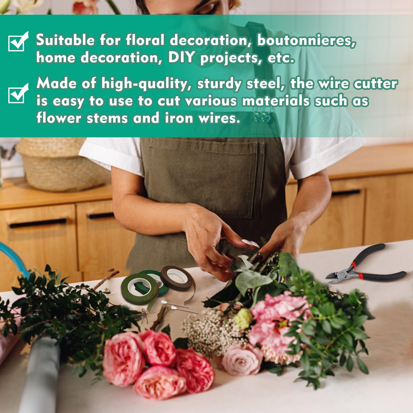 SOCNITC Floral Tape and Wire, Florist Arrangement Tools Kit with Floral Tape Wire Cutter Boutonniere Pin for Bouquets,Wrap Florist,Flower Project