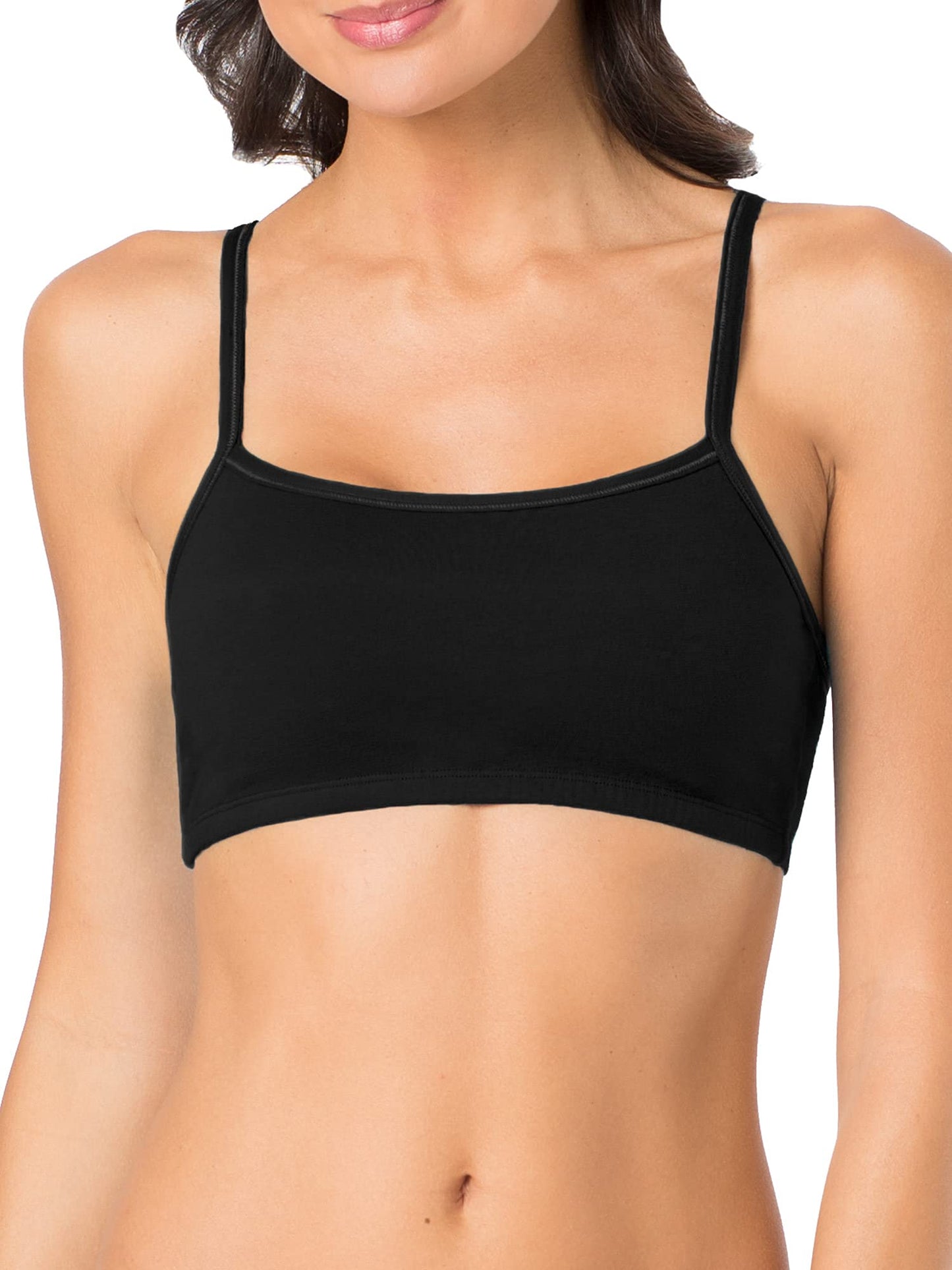 Fruit of The Loom Womens Spaghetti Strap Cotton Pull Over (Pack of 3) Sports Bra, Blushing Rose/White/Black Hue, 40