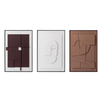 AMAATE 3 Pieces 3D Sandstone Wall Art, Black Metal Framed Modern Abstract Geometric Relief Wall Decor, Brown White Textured Wall Paintings for Living Room Bedroom Office, 24x36 Inches, Ready to Hang