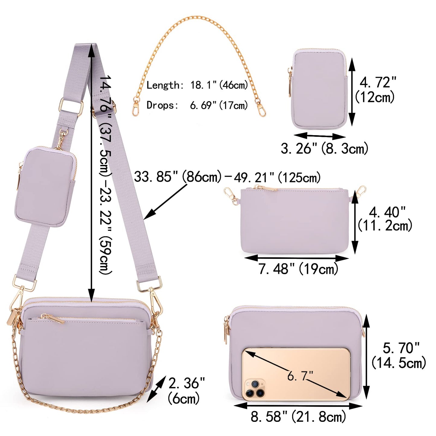 UTO Small Crossbody Bags for Women 3 in 1 Trendy Belt Purse Fashion Designer Mini Cute Sling Fanny Chest Pack