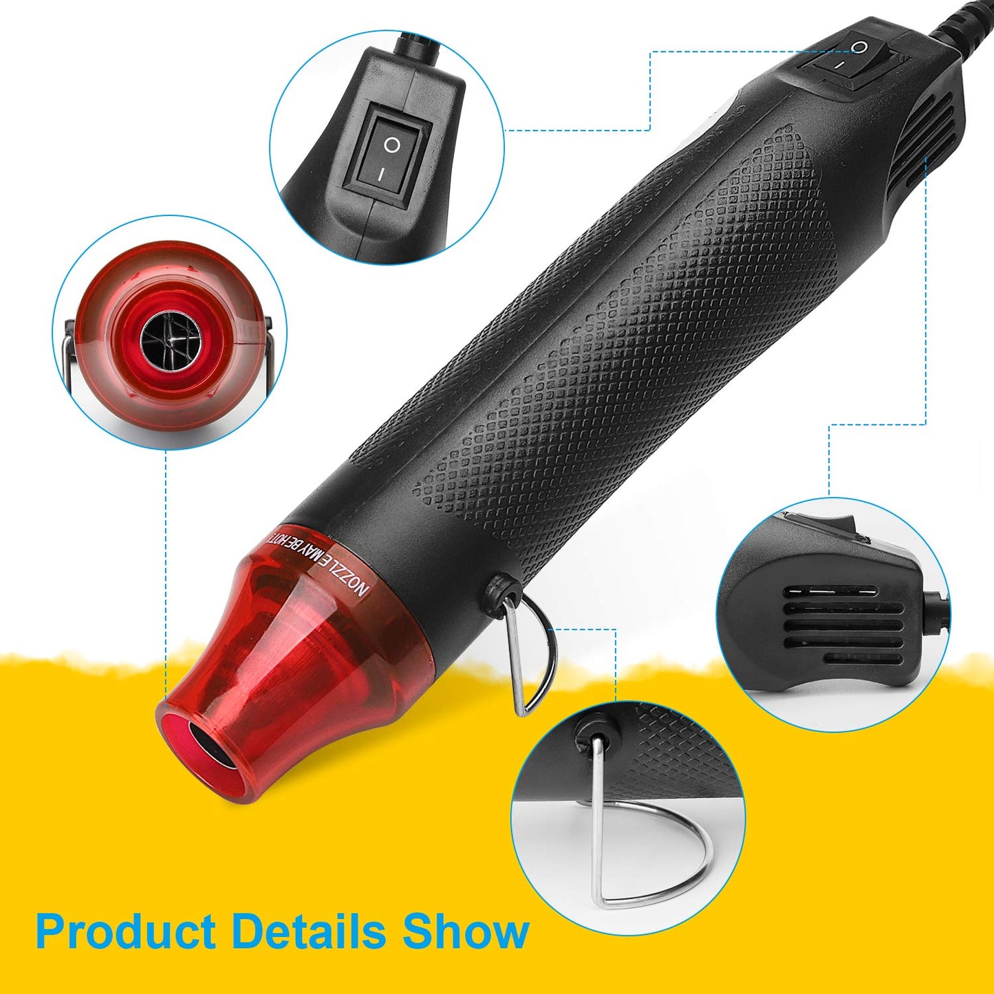 Heat Gun for Crafting - Mini Heat Tool for Epoxy Resin, Silicone Molds, Acrylic Pouring, Embossing, and Bubble Removal, Compact Craft Dryer for Small Art Projects (Black)