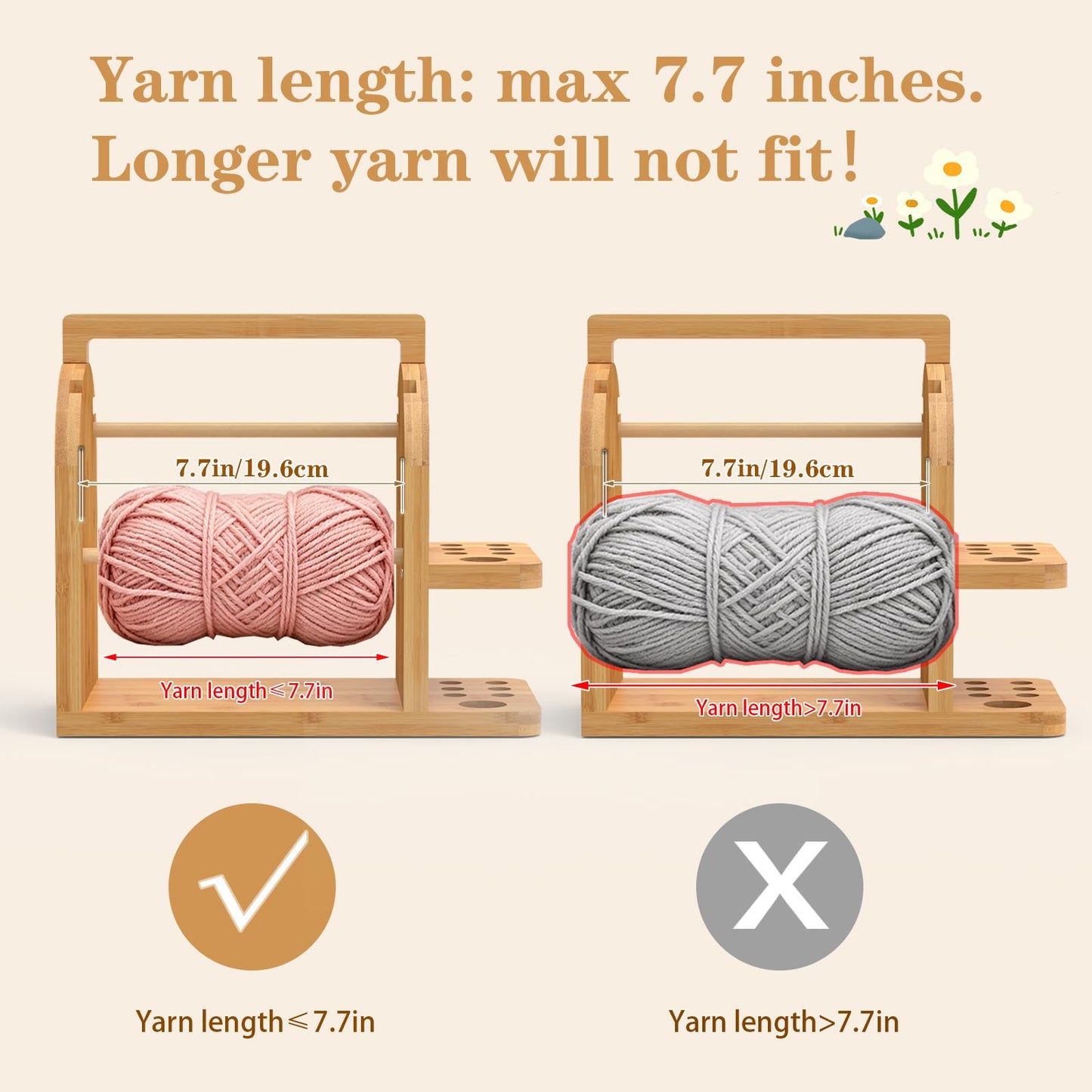 sandpaint Yarn Holder for Crocheting, Durable Bamboo Wood Yarn Storage Organizer with Built-in Phone Stand, Tangle-Free Dual Rods & Tool Holder, Ideal Crochet Accessories for Skein, Cake, Ball Yarn