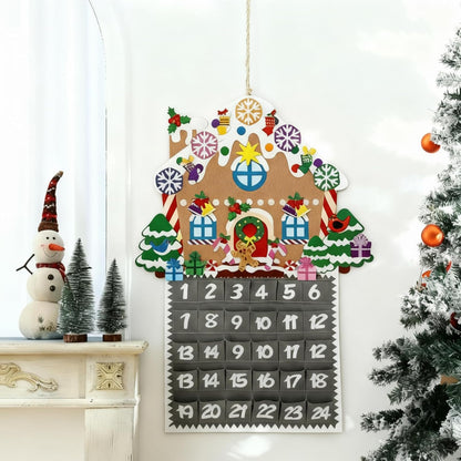 Watersay Christmas Gingerbread House Advent Calendar - 2ft Felt Countdown with 24 Pockets for Kids & Toddlers