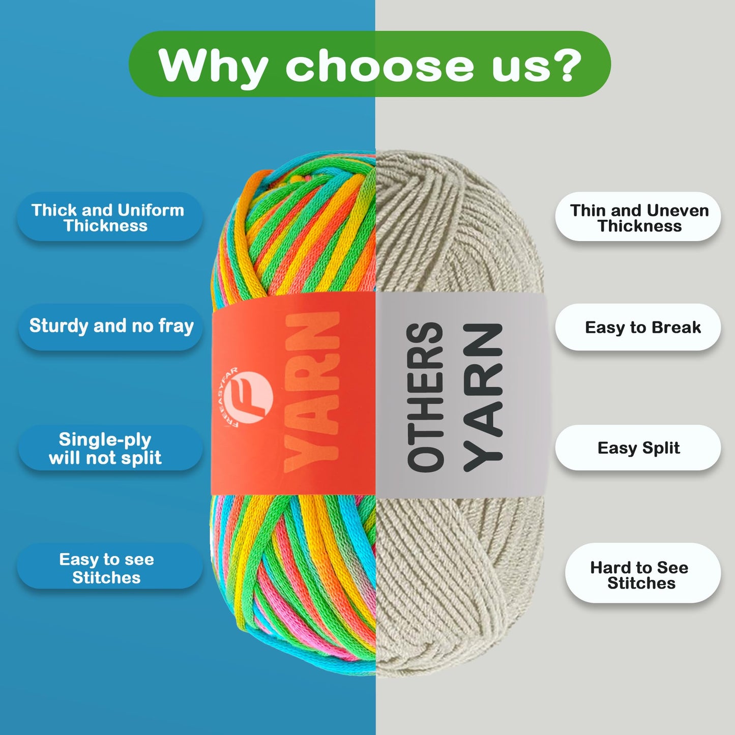 FREEASYFAR 4x50g Beginner Crochet Yarn for Crocheting and Knitting; Beginner Easy Yarn kit with Tool Set (Rainbow+Strawberry+Lawngreen+Aqua, 4 Skein)