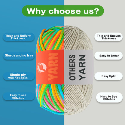 FREEASYFAR 4x50g Beginner Crochet Yarn for Crocheting and Knitting; Beginner Easy Yarn kit with Tool Set (Rainbow+Strawberry+Lawngreen+Aqua, 4 Skein)