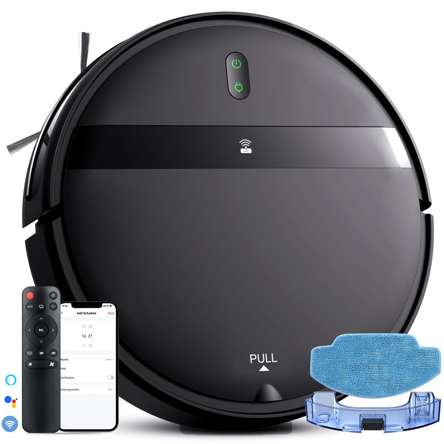 Kilgone Robot Vacuum and Mop Combo - WiFi/Alexa/App, Robotic Vacuum Cleaner, Ultra-Slim & Quiet, Tangle-Free, Auto Recharge, Multi-Surface Cleaning, Cleans Carpets, Hard Floors & Pet Hair Efficiently