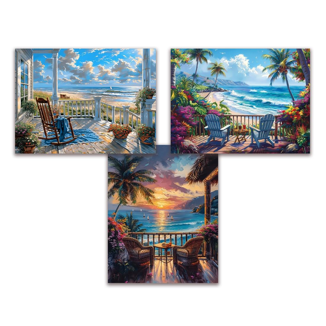 Tiwabb 3 Pack Beach Leisure Diamond Art Kits for Adults Beginners,Diamond Painting Kits for Adults,5D Full Drill DIY Diamond Dot Gem Art Kit Wall Home Decor Arts Craft 12x16 inch