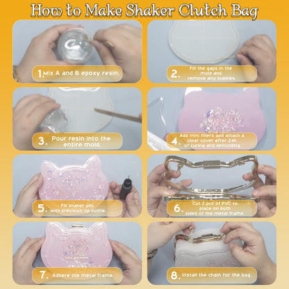FUNSHOWCASE Resin Shaker Mold Clutch Purse Complete Kits of 9 6" Large Heart Bag DIY Accessories