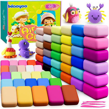 Ixiaoyoo Air Dry Clay for Kids, 60 Colors Modeling Magic Clay, Safe & Non-Toxic, DIY Model Arts & Crafts Kit with Sculpting Tools, Birthday&Christmas Toy Gift for 3-12 Years Old Boys Girls Kids