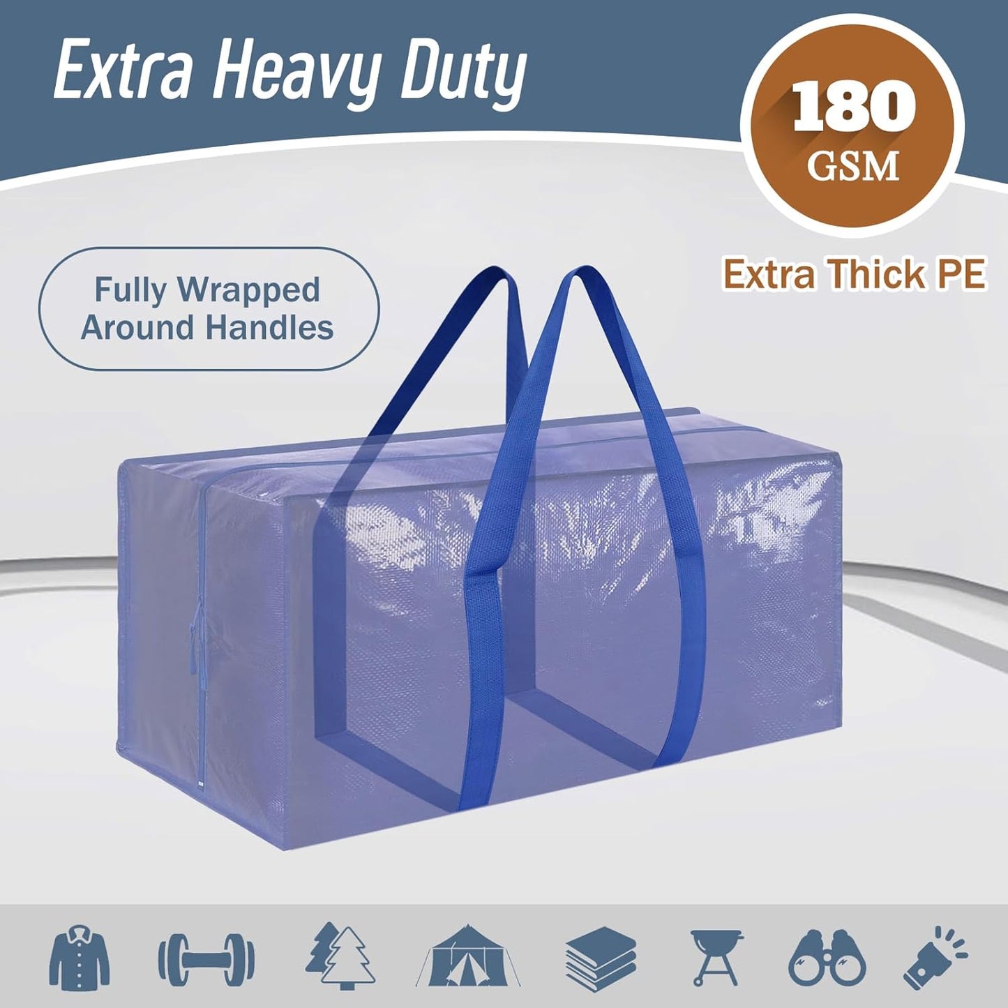 Skiennix 6 Pack Extra Heavy Duty Moving Bags - Strong Zipper & Comfortable Handles | Durable Blue Storage Totes