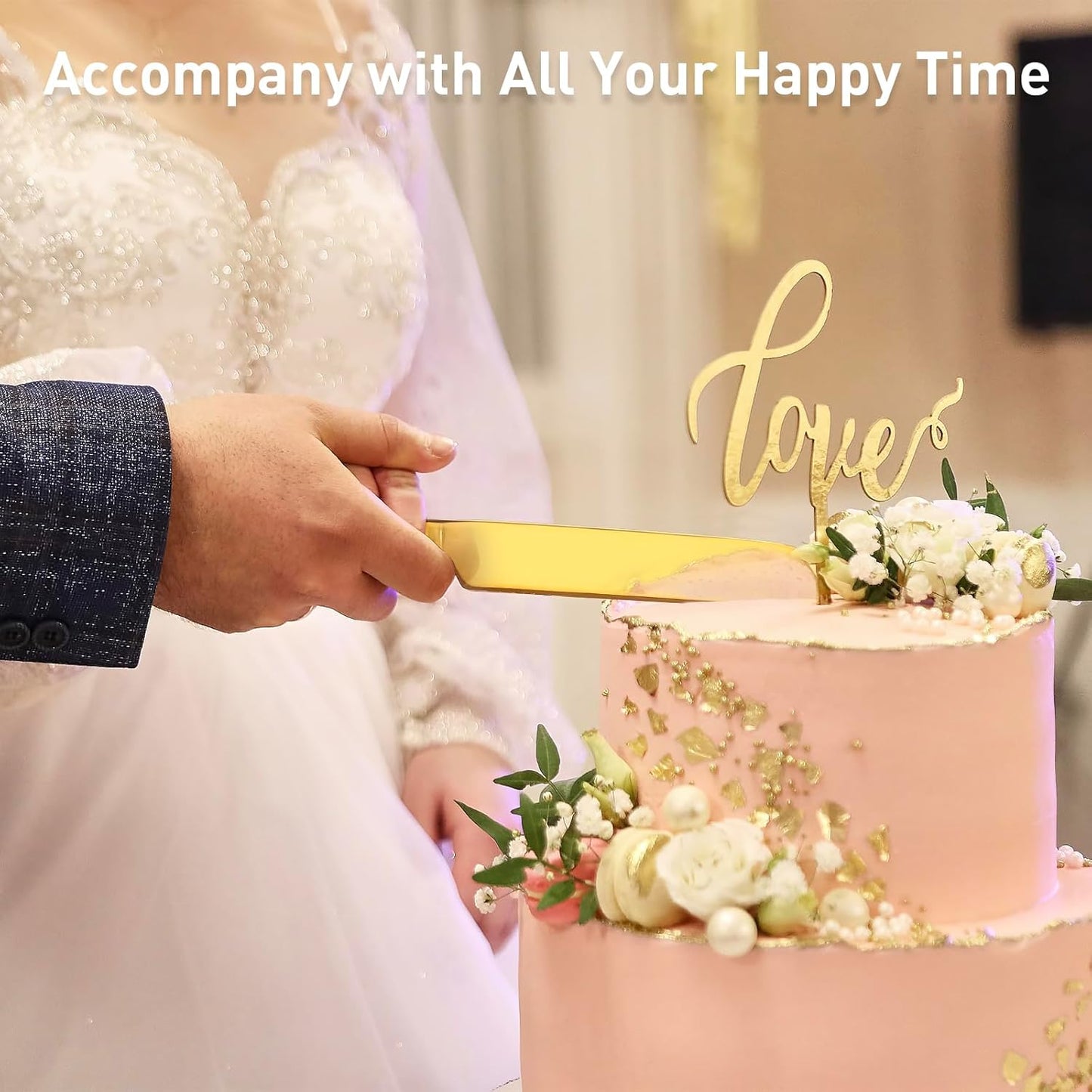 2Pcs Wedding Cake Knife and Server Set, Premium Stainless Steel Cake Cutter, 10.63" Knife and 9.25" Pie Server