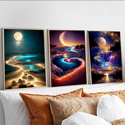 Meothan 6 Pack 5D Diamond Art Painting Kits for Adults Beginners DIY Round Full Drill Diamond Art Kits Moon Beach with Diamonds Gem Art Set for Home Wall Decor 12 x 16 Inch