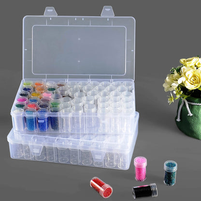 Notgia 1pack 60 Grids Bead Organizer and Storage Diamond Painting Containers Portable Plastic Case Box Arts Crafts Storage for Seeds Beads Sewing Cosmetic Nail Glitter Powder Small Parts Rhinestones