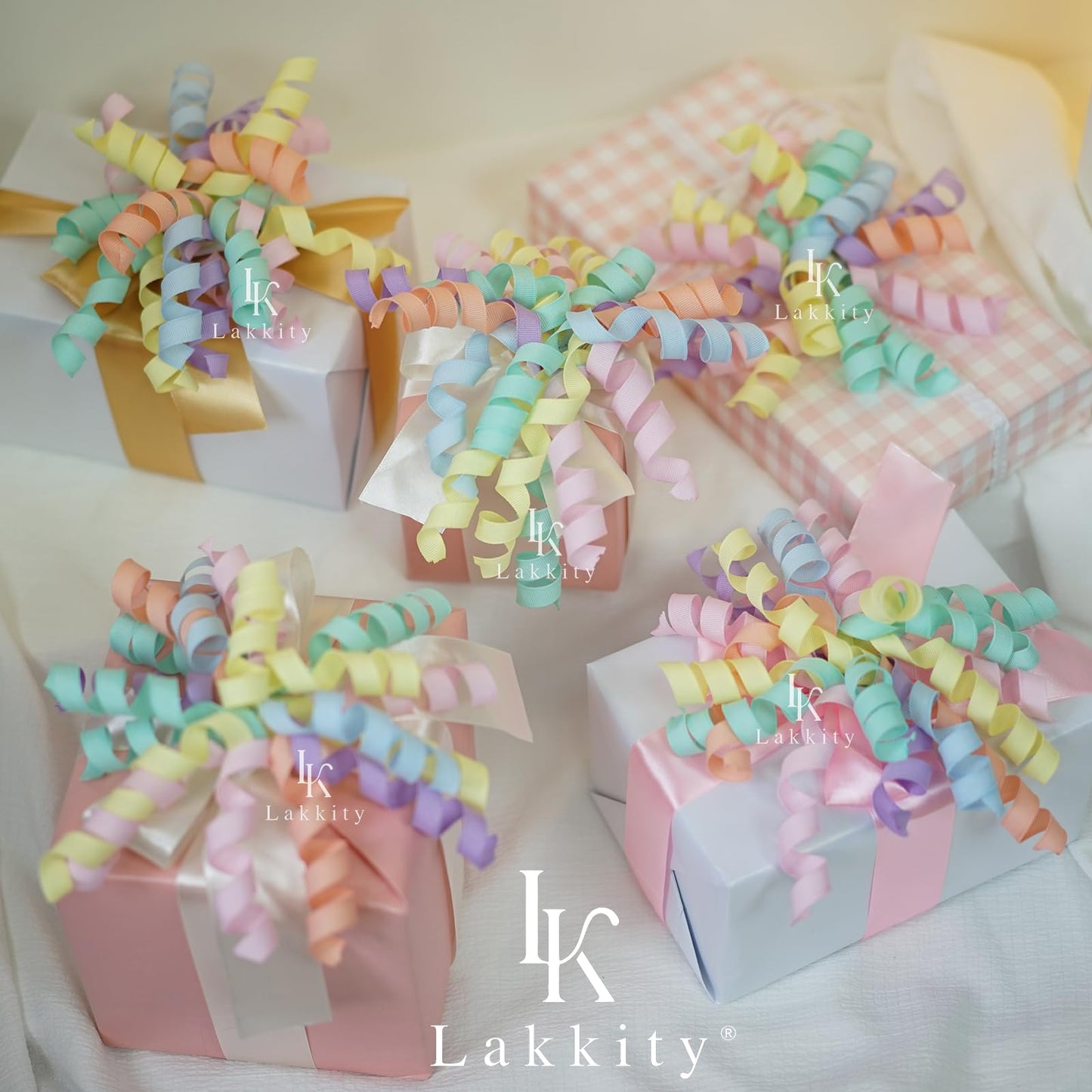 Lakkity Light Rianbow Bows For Gift Wrapping,Curly Gift Bows,8PCS,7 inch Self-Adhesive Curly Ribbon Bows for Presents, Birthday, Wedding, Wrapping Accessories, Party Favors Decorations