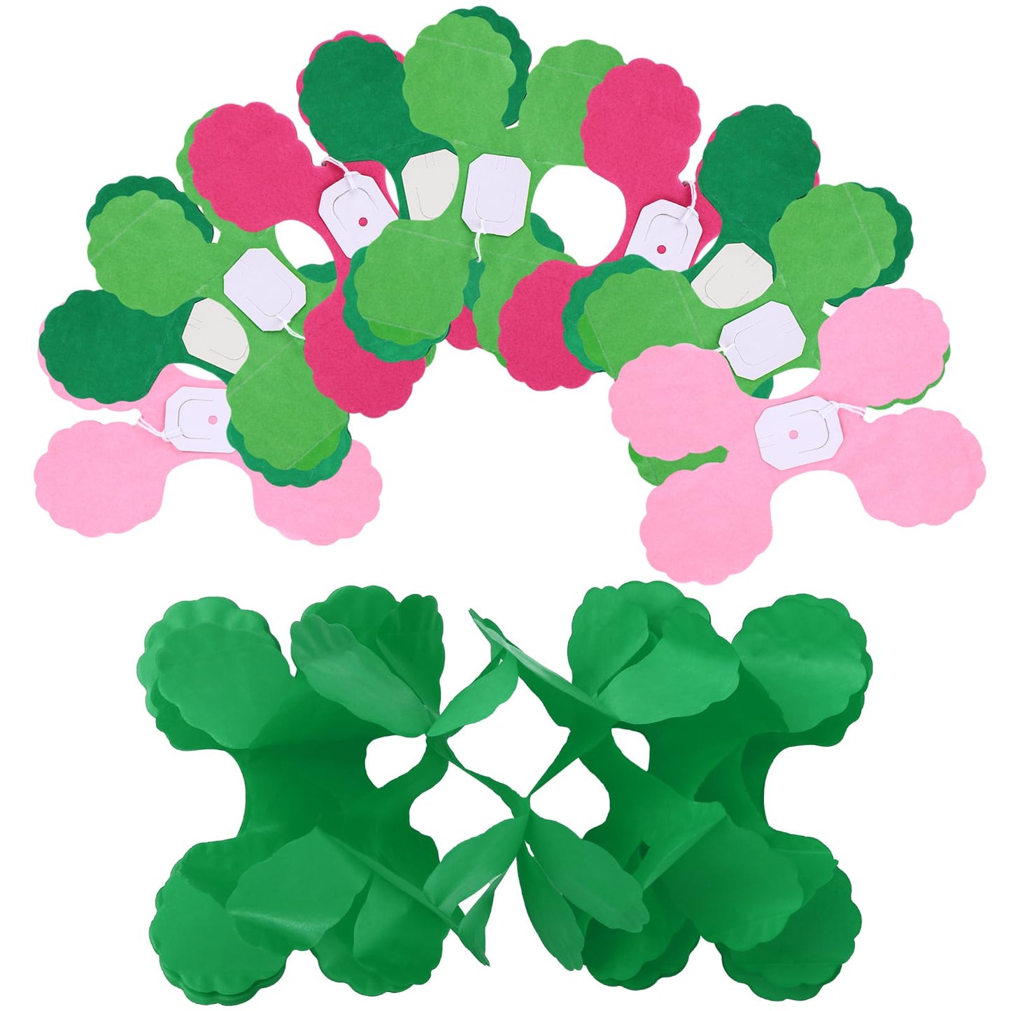 Whaline 16Pcs Halloween Party Decoration Four-Leaf Clover Hanging Banner Pink Green Paper Streamers Garland for Home Princess and Witch Party Wall Window Backdrop