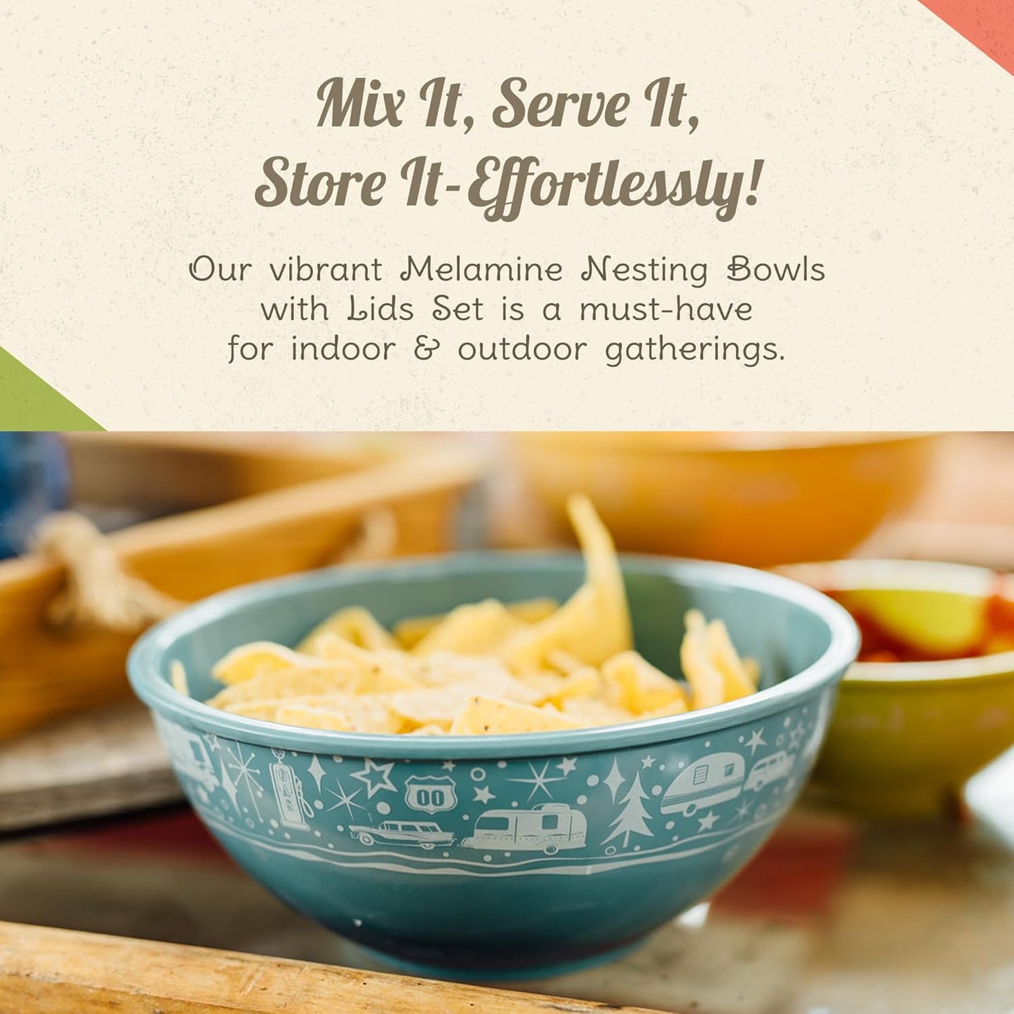 Melamine Bowls with Lids - 4 BPA Free Nesting Bowls Set for Indoor & Outdoor Dining, Sturdy & Lightweight