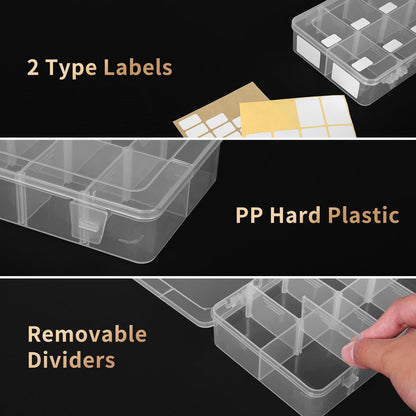 QUEFE 4 Pack 8 Grids Bead Organizers and Storage Tackle Box Organizer Plastic Organizer Box with Removable Dividers or Candies Snacks Electronics Jewelry Small Parts