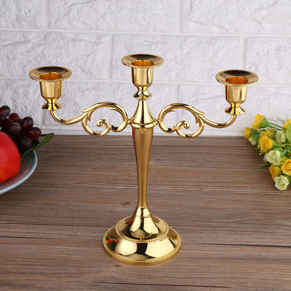 Sonew Premium 3 Arms Metal Candle Holder European Candelabra for Weddings & Home Decor (Gold)