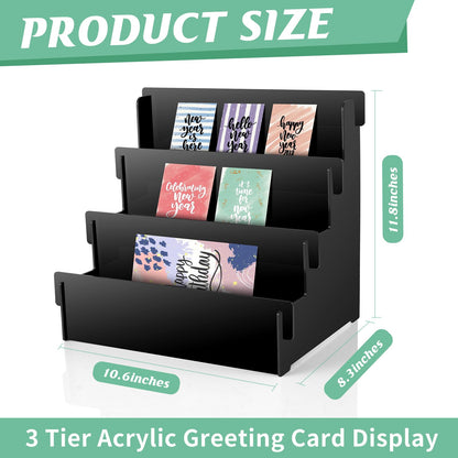 3 Tier Black Acrylic Greeting Card Display Stand Greeting Card Organizer Postcard Display Rack Sticker Display Stand Card Display Shelf Retail Display Stand for Craft Show Vendors Event Counter Table (black)