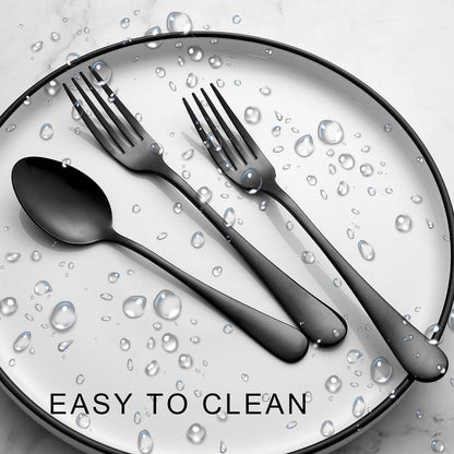 Set of 12, Stainless Steel Dinner Forks and Spoons Silverware Set, Heavy-Duty Forks (8 Inch) and Spoons (6.7 Inch) Cutlery Set, Dishwasher Safe (Black)