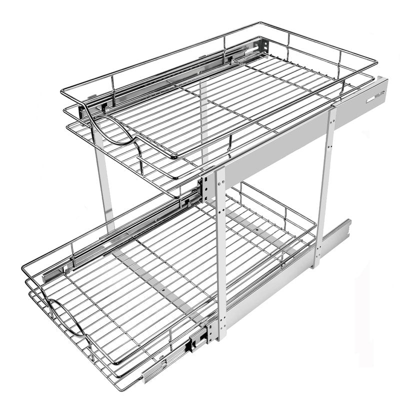 Sikarou Pull Out Cabinet Organizer 26" W x 21" D 2-Tier Individual Slide Out Drawer Pantry Shelf Storage for Kitchen Base Cabinet Organization for Kitchen, Bathroom, Pantry, Chrome