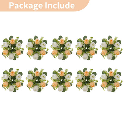 NUPTIO Small Flower Rings for Centerpieces: 9.05 Inch Champagne & White Candle Wreath 10 Pcs for Wedding Party Christmas Table Decorations - Spring Summer Front Door Porch Decor