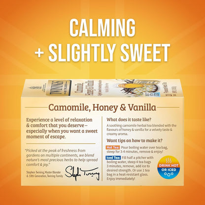Twinings Herbal Tea - Camomile, Honey & Vanilla - Naturally Caffeine-Free, 20 Individually Wrapped Bags