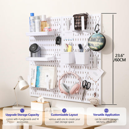 Hellpnoom Pegboard Combination Kit, Modular White Pegboard Wall Organizer with 4 Pegboards & Accessories Hanging for Gaming Office Wall Storage Organizer, Crafts Displays