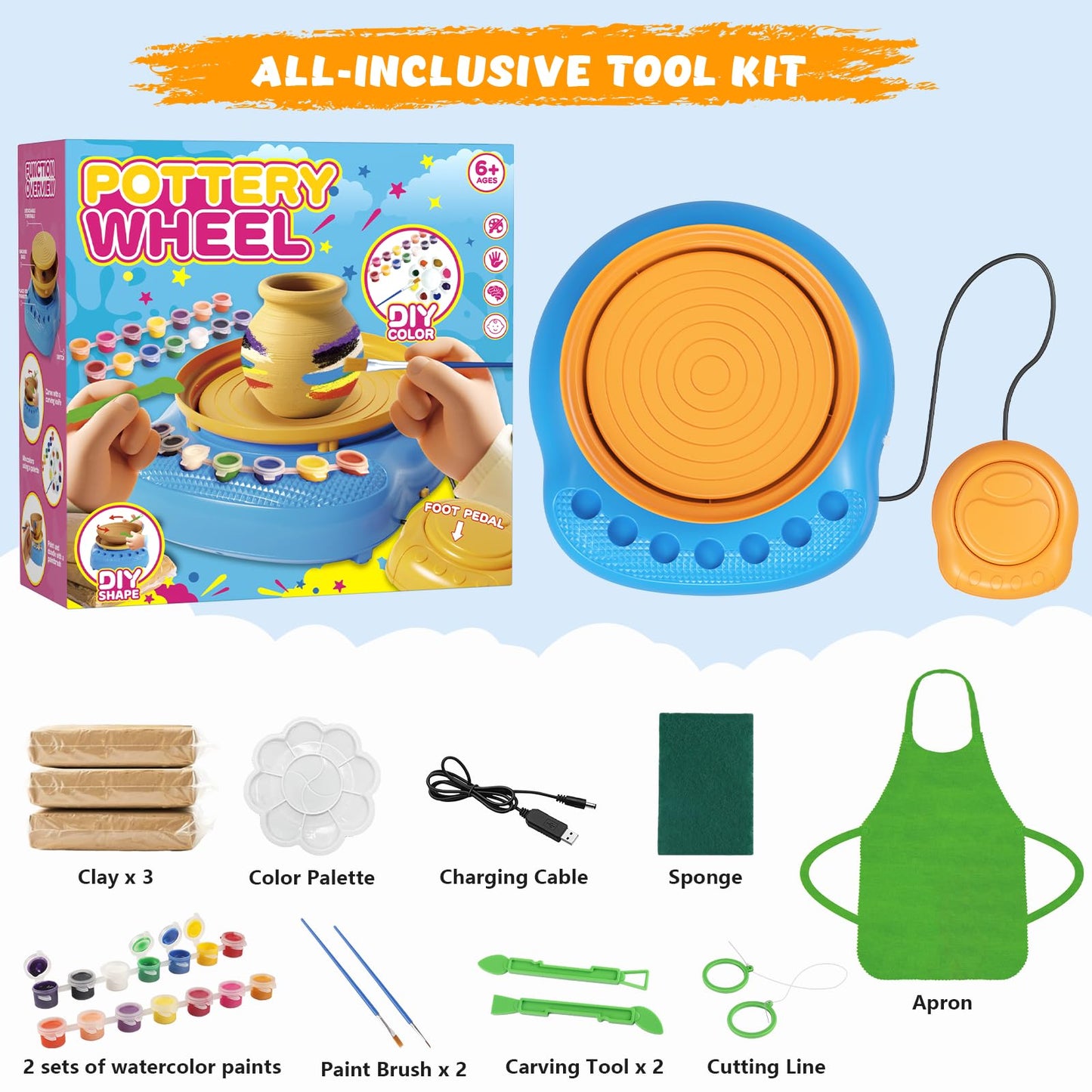 TingingYuli Pottery Wheel for Kids with Clay Kit - Arts and Crafts for Kids Ages 6-8 8-12, Complete Pottery Kit with Air Dry Clay and Painting Tools, Easter Christmas Birthday Gift for Boys Girls