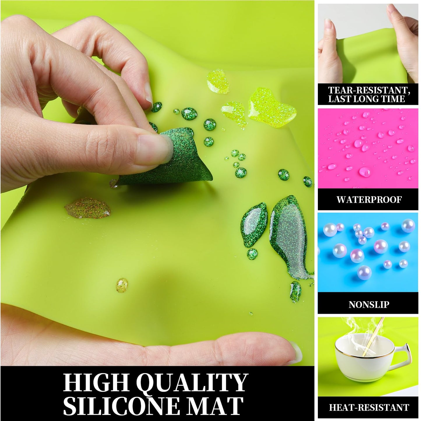 LEOBRO Silicone Mat for Crafts, 3 PCS 23.4” x 15.6” Large Silicone Mats, Craft Mats for Resin Molds, Clay, Dough, Jewelry Making, Sculpture Casting, Hot Pink & Green & Blue