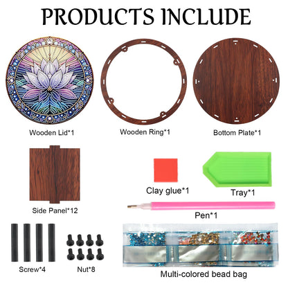 JISHSHAY Diamond Art Storage Box Lotus Diamond Painting Wooden Snack Box Flower Gem Painting Candy Box Gem Art Organizer Case Embroidery Kit Mosaic Kits for Adults Storage Containers with Lid