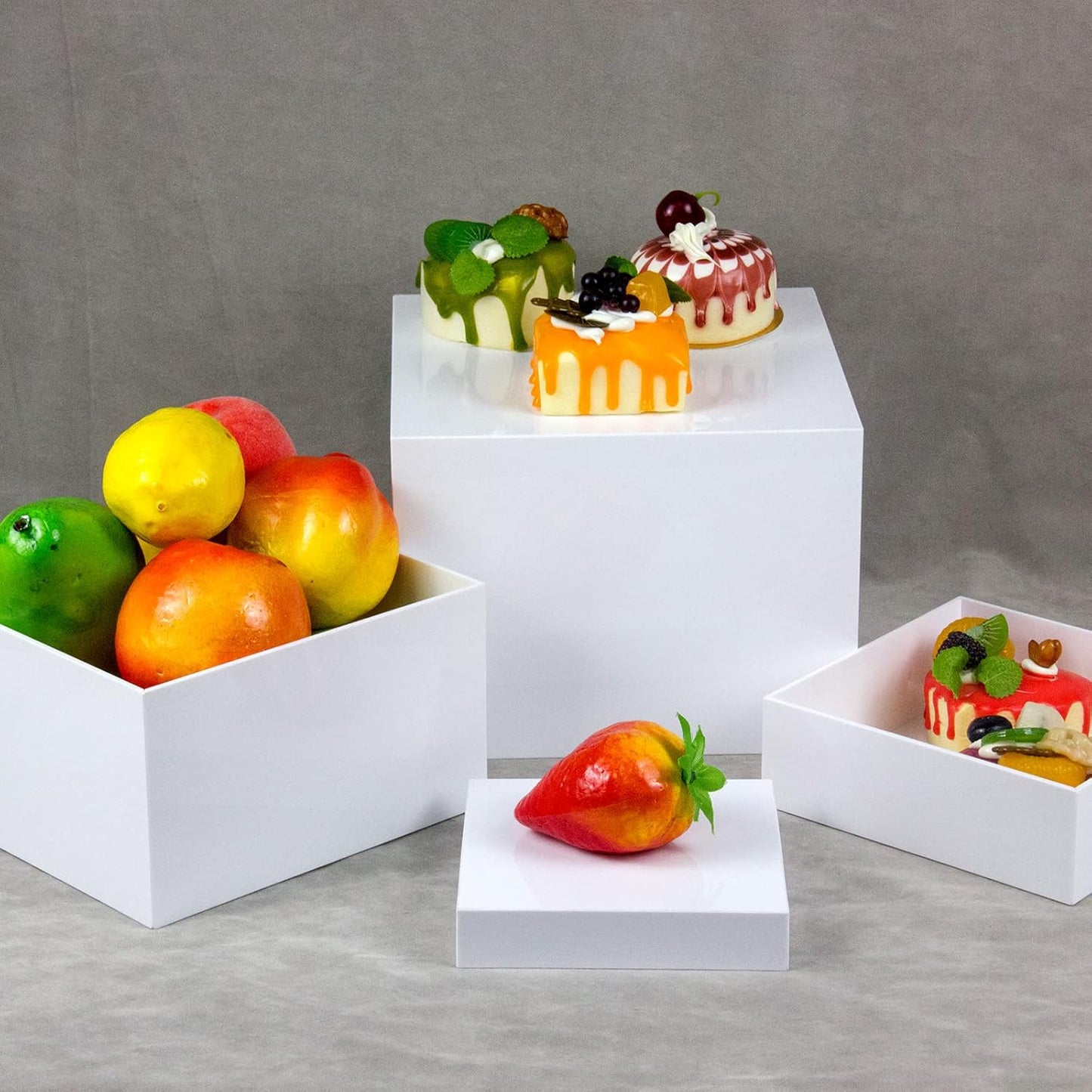 KCGANI 5 White Acrylic Cube Cupcake Dessert Display Stands, Sides Nesting Risers Boxes, Square Acrylic Table Decorate