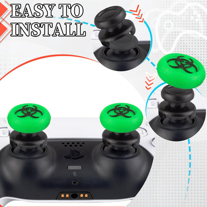 Playrealm FPS Thumbstick Extender & 3D Texture Rubber Silicone Grip Cover 2 Sets for PS5 Dualsenese & PS4 Controller (BioH Green)