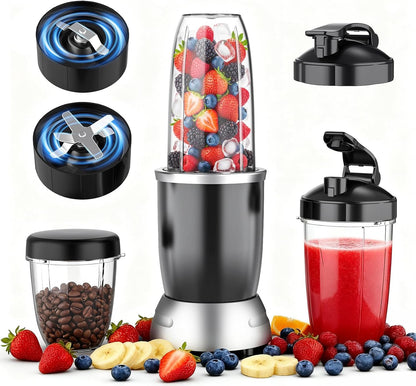 **Smoothie Blender | 25000 RPM Portable Countertop Blender with 37oz, 32oz, 23oz Cups & 3 Lids**