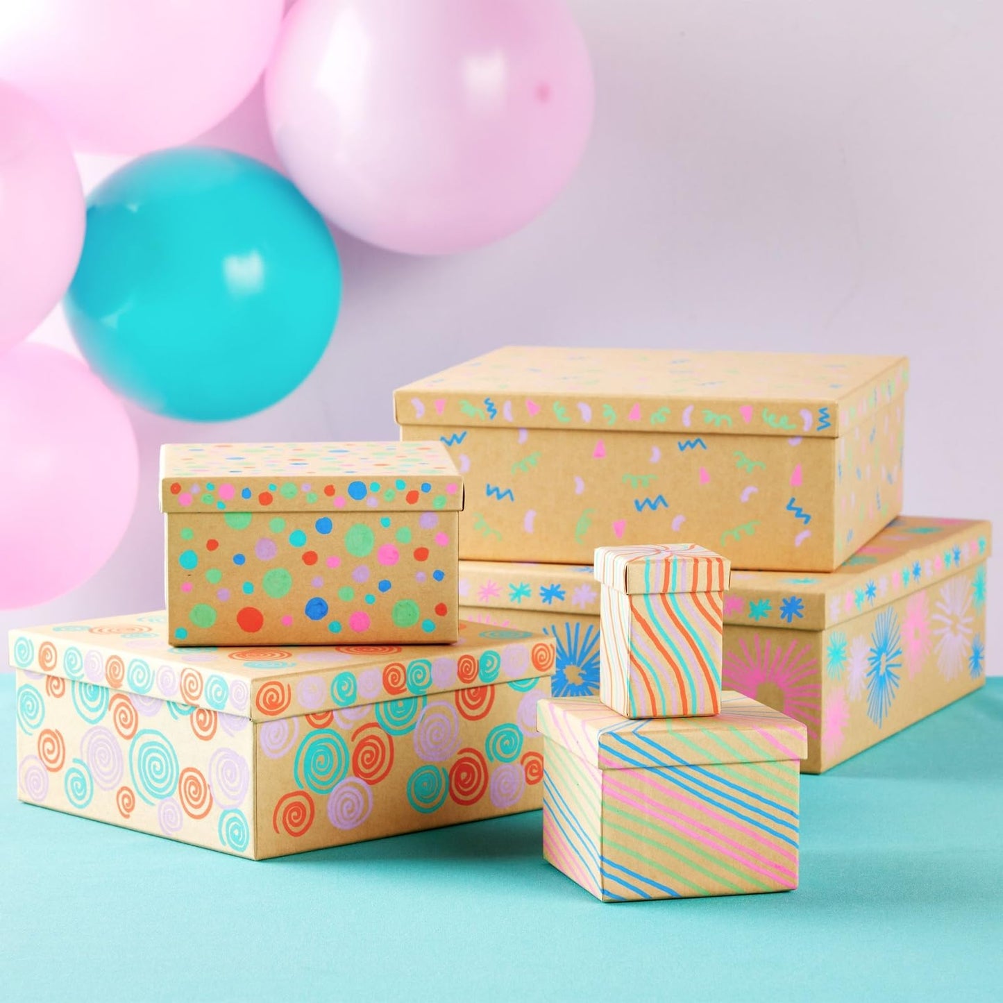 Bright Creations Nesting Boxes - 6-Pack Brown Squares With Lids, 12 x 12 to 2 x 2 In, 4 in H - Paper Mache & Square Boxes